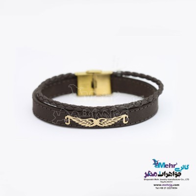 دستبند طلا و چرم - طرح بال