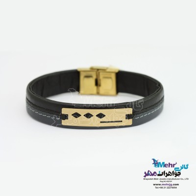 دستبند طلا و چرم - طرح هندسی