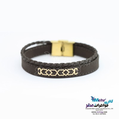 دستبند طلا و چرم - طرح هندسی