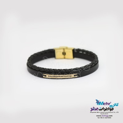 دستبند طلا و چرم - طرح هندسی