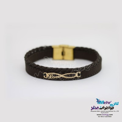 دستبند طلا و چرم - طرح بینهایت