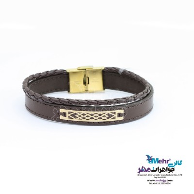 دستبند طلا و چرم - طرح هندسی