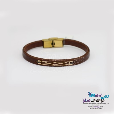 دستبند طلا و چرم - طرح هندسی