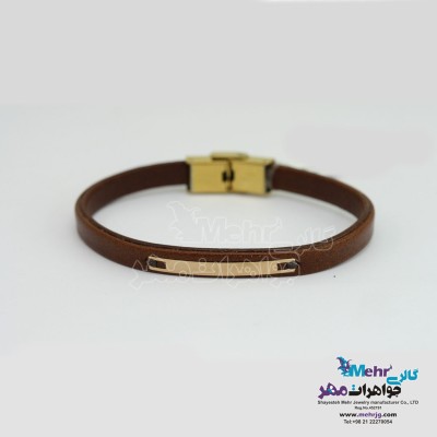 دستبند طلا و چرم - طرح هندسی