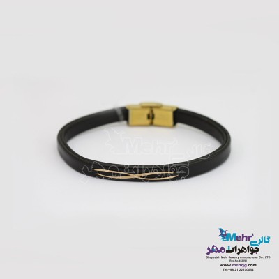 دستبند طلا و چرم - طرح بینهایت