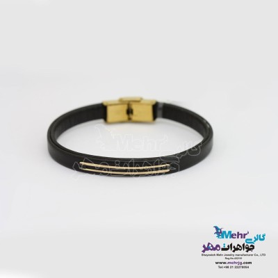 دستبند طلا و چرم - طرح هندسی