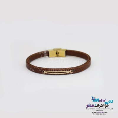 دستبند طلا و چرم - طرح هندسی