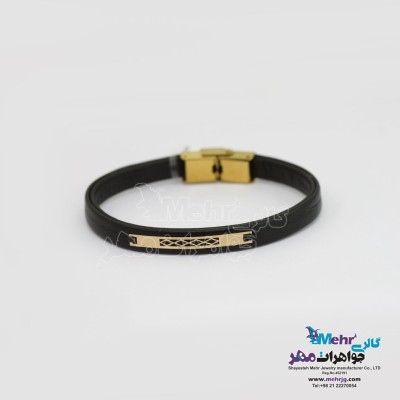 دستبند طلا و چرم - طرح هندسی