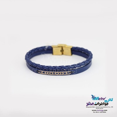 دستبند طلا و چرم - طرح هندسی