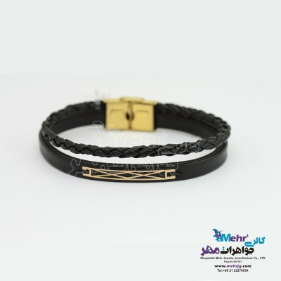 دستبند طلا و چرم - طرح هندسی