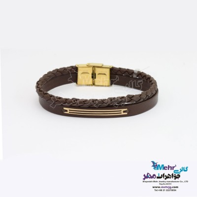 دستبند طلا و چرم - طرح هندسی