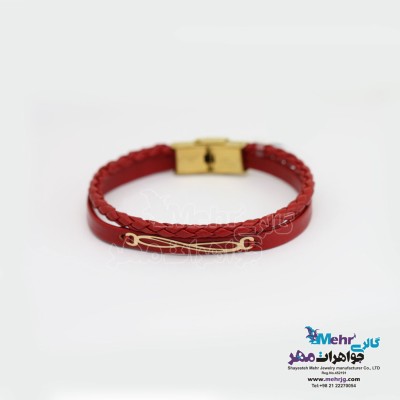دستبند طلا و چرم - طرح بینهایت