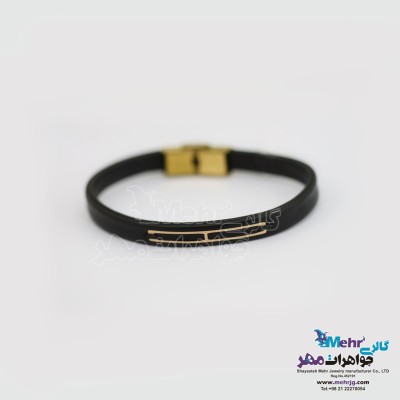 دستبند طلا و چرم - طرح هندسی