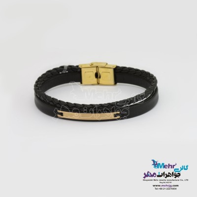 دستبند طلا و چرم - طرح هندسی
