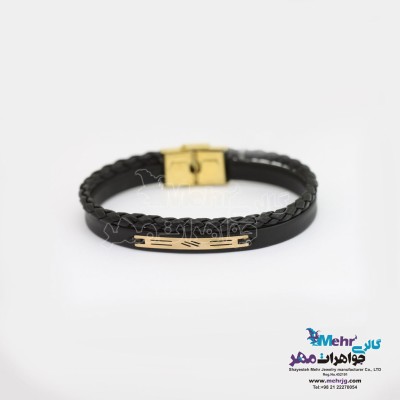 دستبند طلا و چرم - طرح هندسی