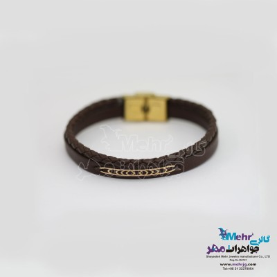 دستبند طلا و چرم - طرح هندسی