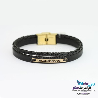 دستبند طلا و چرم - طرح هندسی