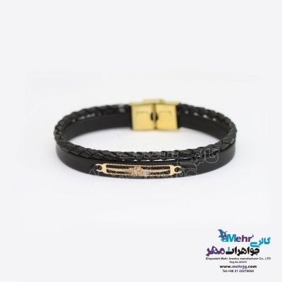 دستبند طلا و چرم - طرح فروهر