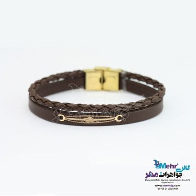 دستبند طلا و چرم - طرح فروهر
