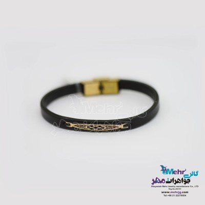 دستبند طلا و چرم - طرح هندسی