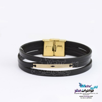 دستبند طلا و چرم - طرح هندسی
