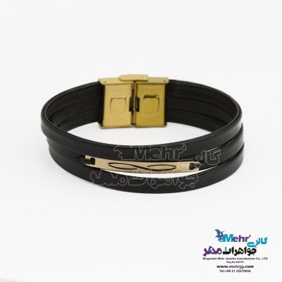 دستبند طلا و چرم - طرح بینهایت