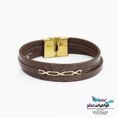 دستبند طلا و چرم - طرح هندسی
