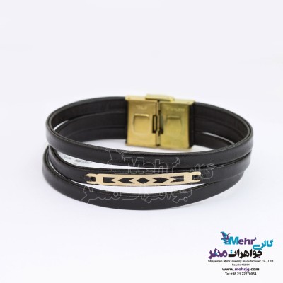 دستبند طلا و چرم - طرح هندسی