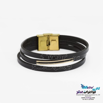 دستبند طلا و چرم - طرح هندسی