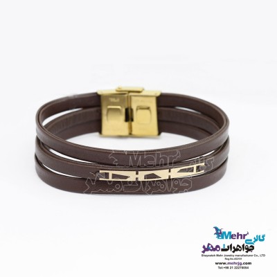 دستبند طلا و چرم - طرح هندسی