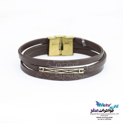 دستبند طلا و چرم - طرح هندسی