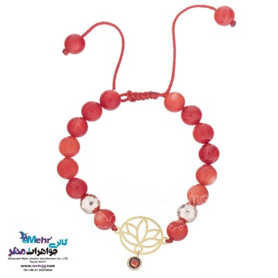 دستبند طلا و سنگ - طرح لوتوس