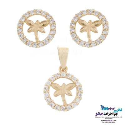 نیم ست طلا - آویز و گوشواره - طرح سنجاقک