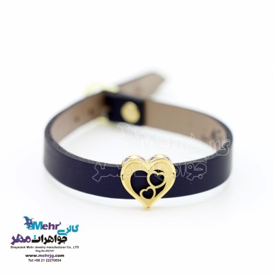 دستبند طلا و چرم - طرح قلب