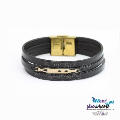 دستبند طلا و چرم - طرح هندسی