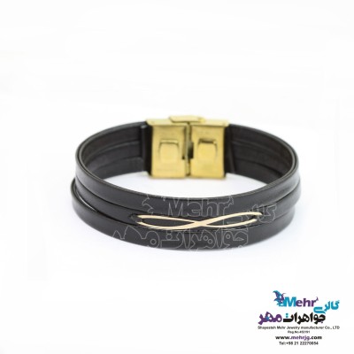 دستبند طلا و چرم - طرح بینهایت