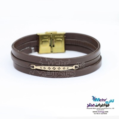 دستبند طلا و چرم - طرح هندسی