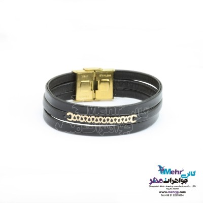 دستبند طلا و چرم - طرح اشکی