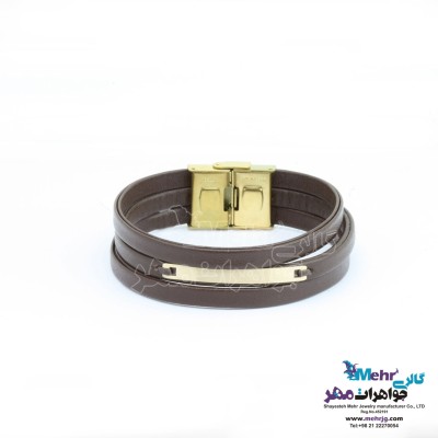 دستبند طلا و چرم - طرح هندسی