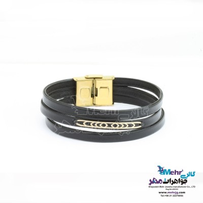 دستبند طلا و چرم - طرح هندسی