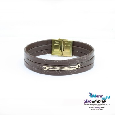 دستبند طلا و چرم - طرح بینهایت
