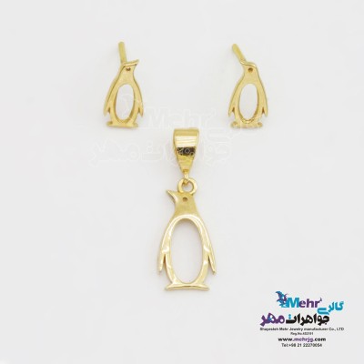 نیم ست طلا - آویز و گوشواره - طرح پنگوئن