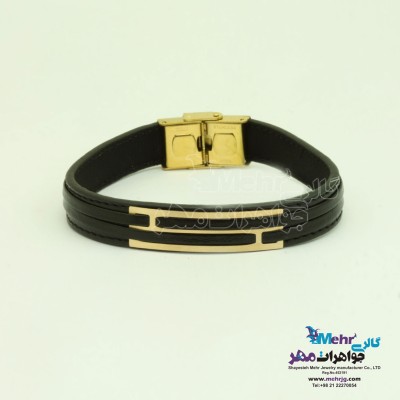 دستبند طلا و چرم - طرح هندسی