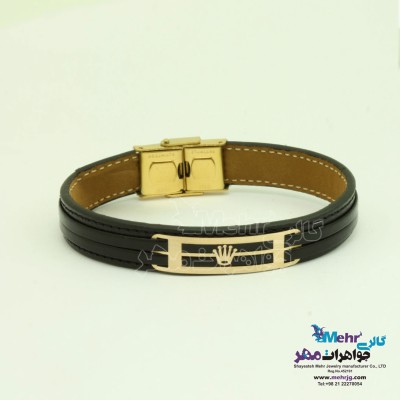 دستبند طلا و چرم - طرح تاج