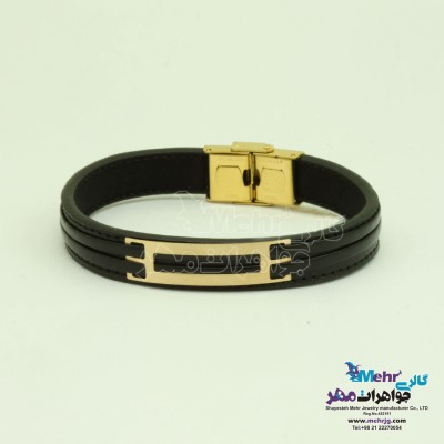 دستبند طلا و چرم - طرح خطوط موازی
