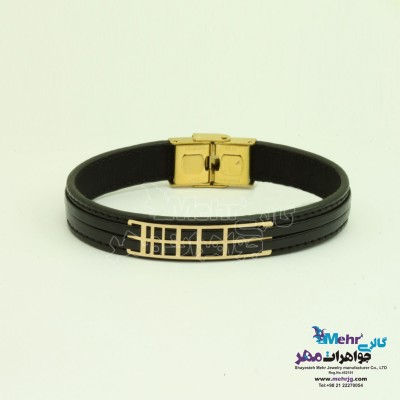 دستبند طلا و چرم - طرح خطوط موازی