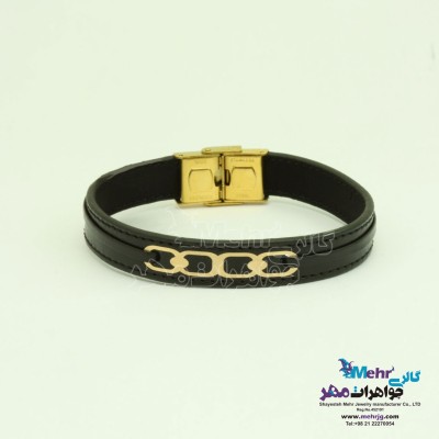 دستبند طلا و چرم - طرح هندسی
