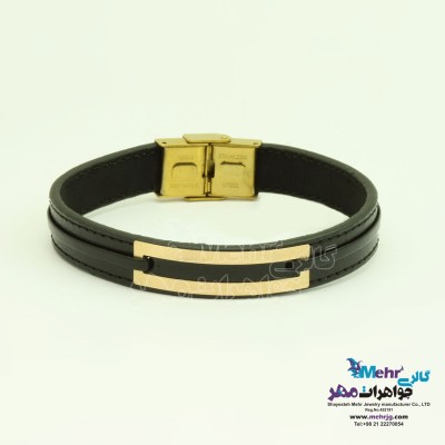 دستبند طلا و چرم - طرح هندسی