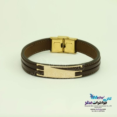 دستبند طلا و چرم - طرح هندسی