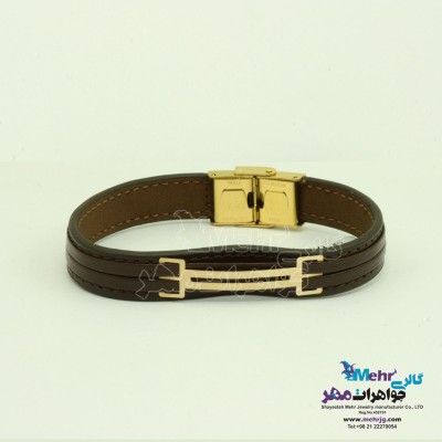 دستبند طلا و چرم - طرح خطوط موازی